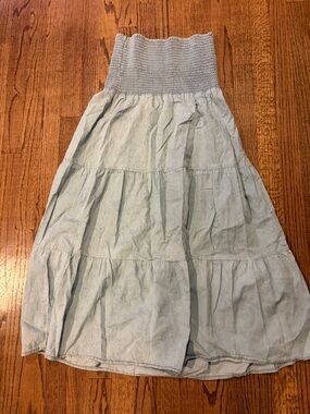 Maternity Smocked Waist Maxi Skirt in Light Blue Jean